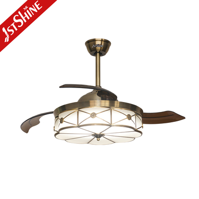 230v Retractable Ceiling Fan Light Retro Pure Copper Decorative