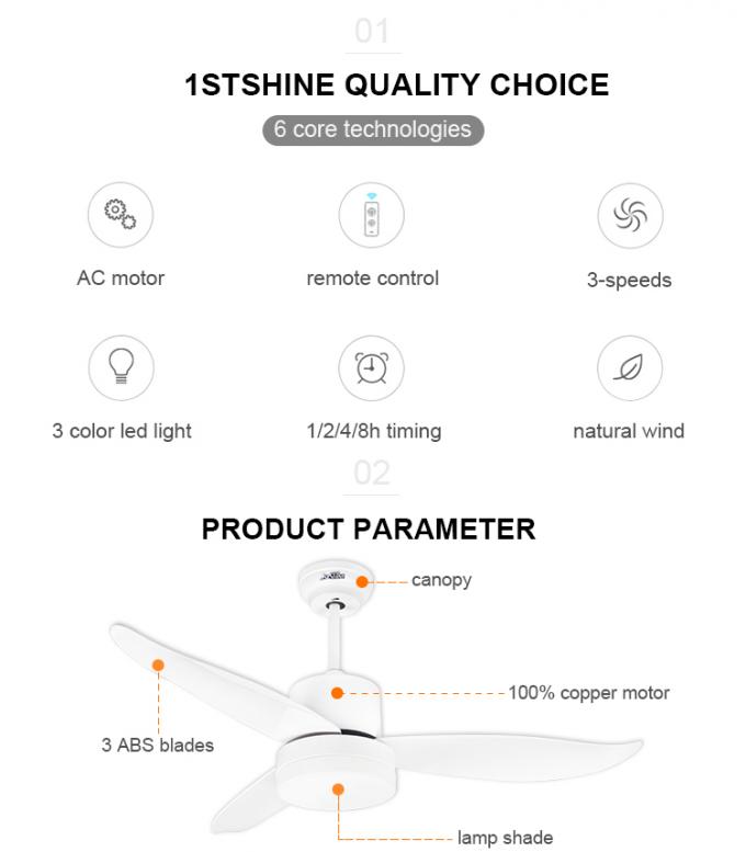 Mulit Colors 44 Inch 3 Blade Ceiling Fan Low Voltage Quiet Mode