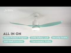 52 Inches Ceiling Fan With Dimming Light Modern 3 Green Plastic Blades Fan Light With Dc Motor
