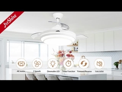 Bedroom Retractable Ceiling Fan With Light 3 Color Dimmable LED Light Remote Control
