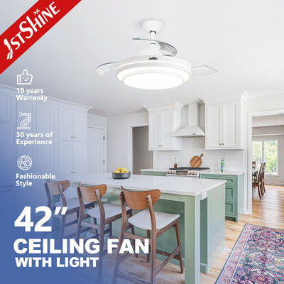 Good price Bedroom Retractable Ceiling Fan With Light 3 Color Dimmable LED Light Remote Control online
