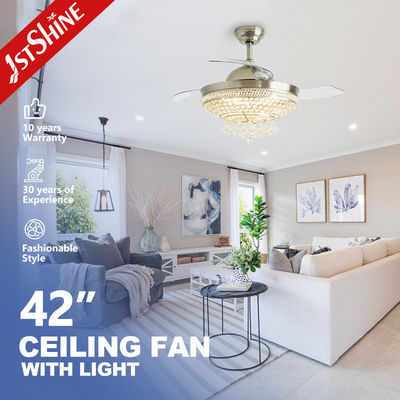 Good price Crystal Luxury 220V Retractable Ceiling Fan Light Fandelier Dc Motor online