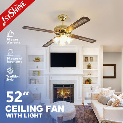 Good price 52 inches Classic Golden Ceiling Fan With Lamp and Remote Control AC Motor 4 Mdf Blade online