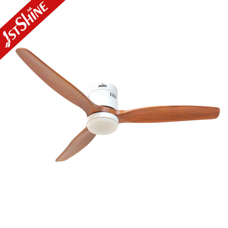 Indoor Solid Wood Blades Flush 52 Inch Ceiling Fan With Light And Remote