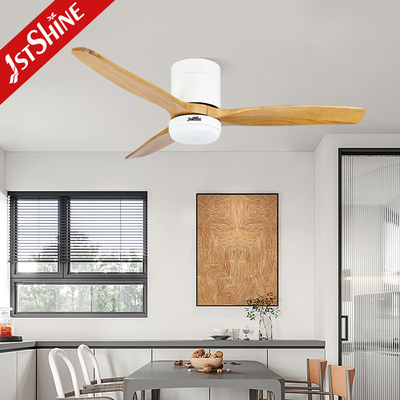 3 Natural Wooden Blades Flush Mount Smart Tuya Ceiling Fan With Led Light