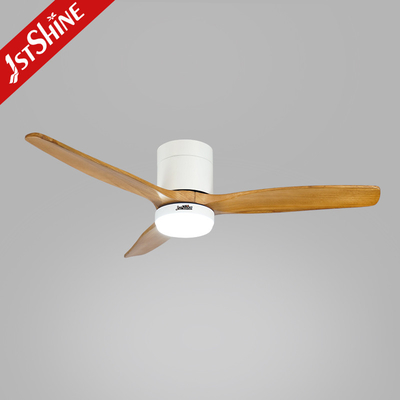 3 Natural Wooden Blades Flush Mount Smart Tuya Ceiling Fan With Led Light