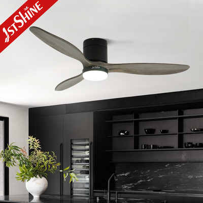 Low Noise 35W Decorative Solid Wood Flush Mount Ceiling Fan With LED Light