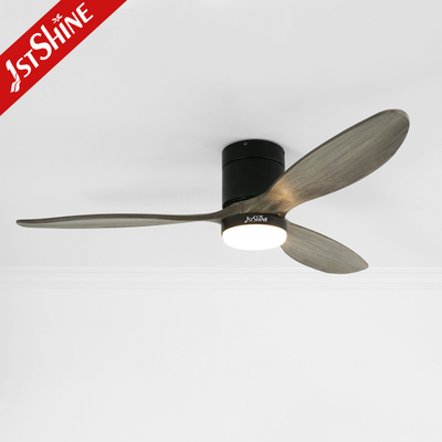 Low Noise 35W Decorative Solid Wood Flush Mount Ceiling Fan With LED Light