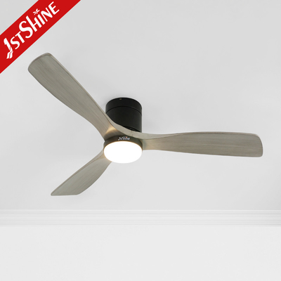 Decorative Solid Wood Flush Mount Ceiling Fan With LED Light 5 Speed Remote Control