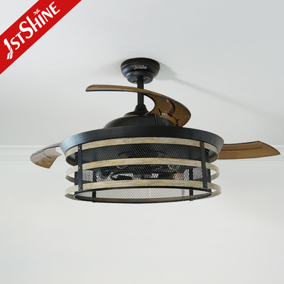 52" Rustic invisible Ceiling Fan With Light Folding Blade 6 Speeds Dc Motor Cage Cover Ceiling Fan