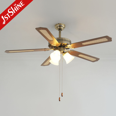 Classic Antique Brass Ceiling Fan With Light  Pull Chain AC Motor 5 Mdf Blade