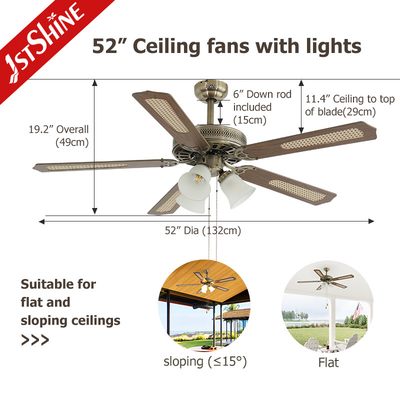 Classic Antique Brass Ceiling Fan With Light  Pull Chain AC Motor 5 Mdf Blade