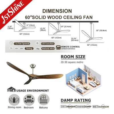 3 Solid Wood Blade Ceiling Fan Luxury Silent DC Motor Reversible Airflow