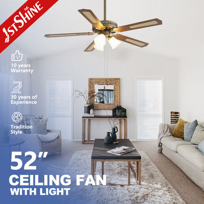Good price Classic Antique Brass Ceiling Fan With Light  Pull Chain AC Motor 5 Mdf Blade online