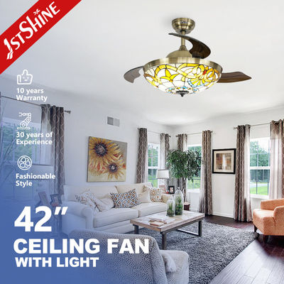 Good price 42 Inch Retractable Blades Ceiling Fan With 3 Color LED Light online