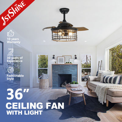 Good price 36 Inch Indoor Steel Cage E27*3 Bulb LED Invisible Ceiling Fan With Retractable Blade online