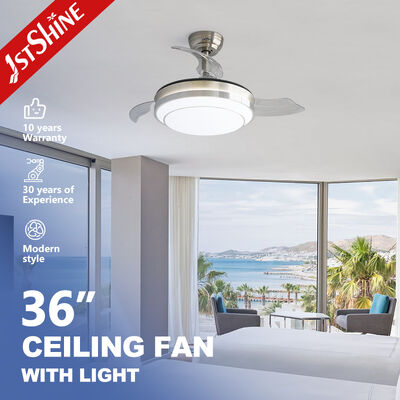 Quality 36 Inches Sand Nickel Retractable Ceiling Fan With LED Light And DC Motor For Bedroom factory