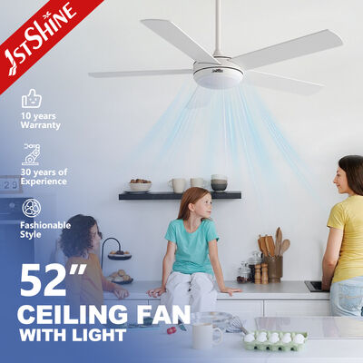 Quality 52 Inches Smart 5 Plywood Blades White Modern Ceiling Fan with LED Light and DC Motor factory