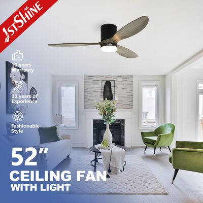 Quality Low Noise 52 Inch Solid Wood Flush Mount Ceiling Fan With LED Light factory