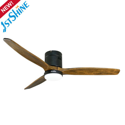 3 Natural Wooden Blades Decorative Ceiling Fan Flush Mounted With Remote