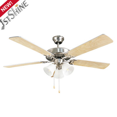 Metal Classic Ceiling Fan With Light 5 Natural Solid Wood Blades