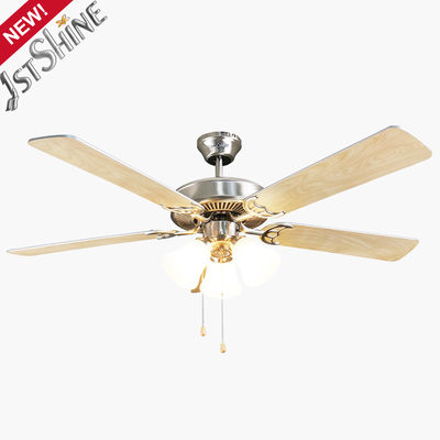 Metal Classic Ceiling Fan With Light 5 Natural Solid Wood Blades