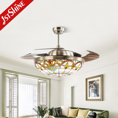 42 Inch Retractable Blades Ceiling Fan With 3 Color LED Light