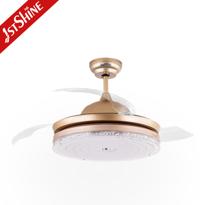 3 Clear Blades Golden modern retractable ceiling fan With LED Light