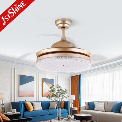3 Clear Blades Golden modern retractable ceiling fan With LED Light