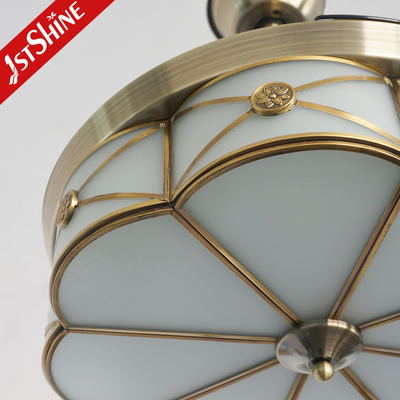 230v Retractable Ceiling Fan Light Retro Pure Copper Decorative