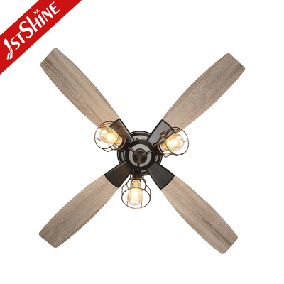 Farmhouse Vintage Style Remote Ceiling Fan 220V With 4 MDF Blades