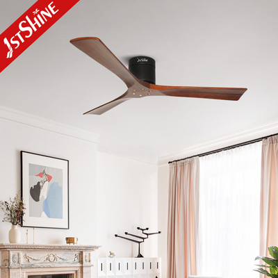 Flush Mount Solid Wood Blade Ceiling Fan Noiseless 5 Speeds Remote Control